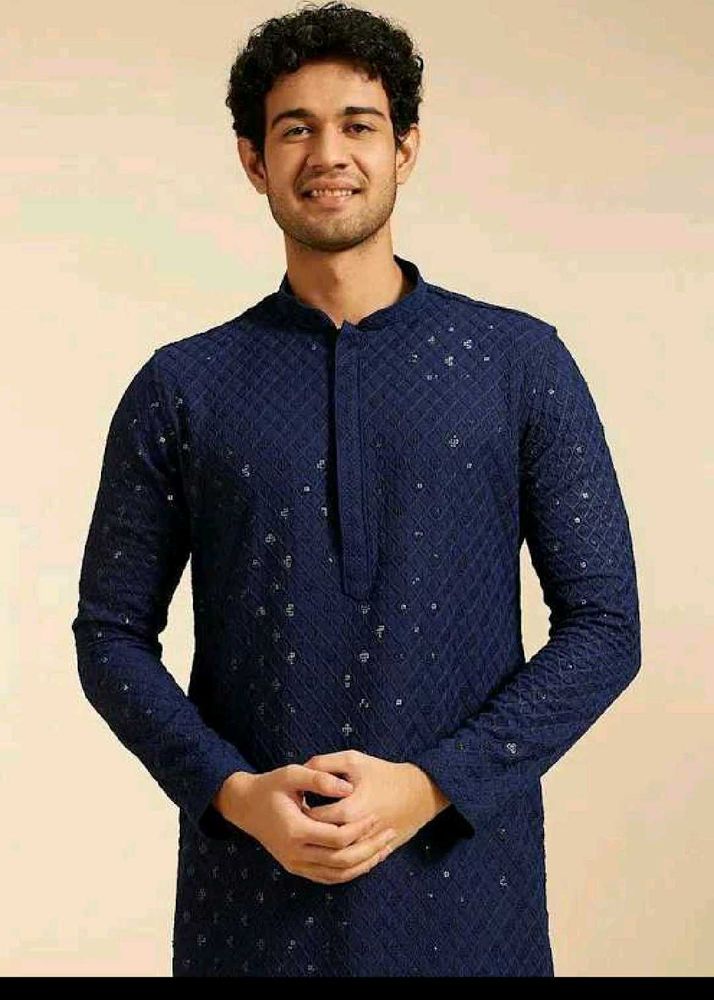 Navy Blue Embroidered Kurta