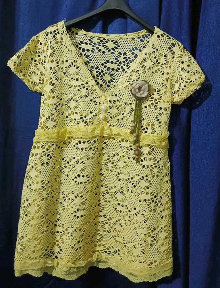 Yellow Crochet Mini Dress💛