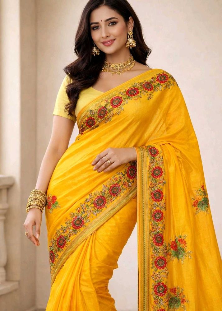 Elegant Yellow Embroidered Saree