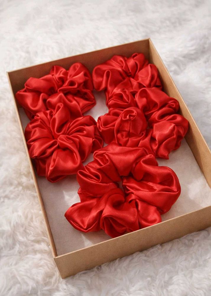 Red Satin Scrunchies (Set of 5)