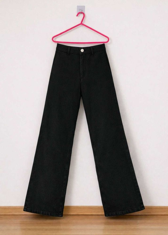 Wide Leg Black Denim Jeans