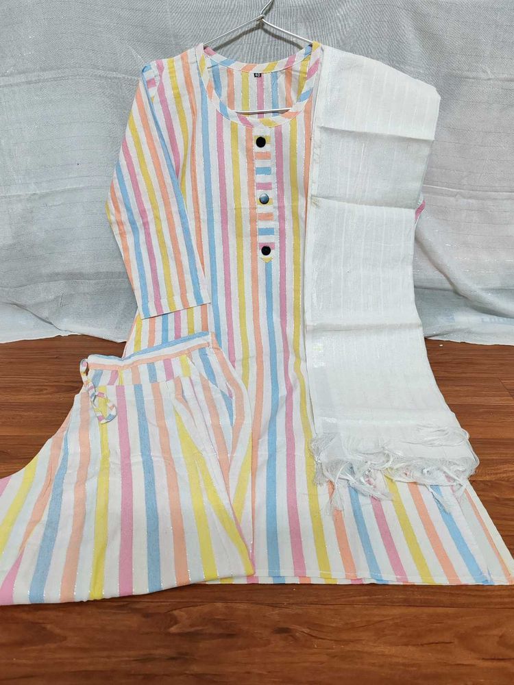 Striped Kurta Set With Dupatta