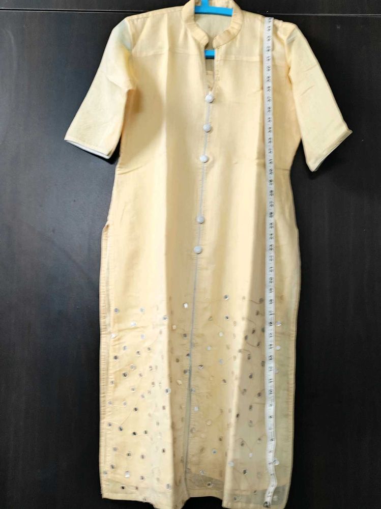 Cream/Pearl Tissue Mix XL kurta Pant Dupatta Set