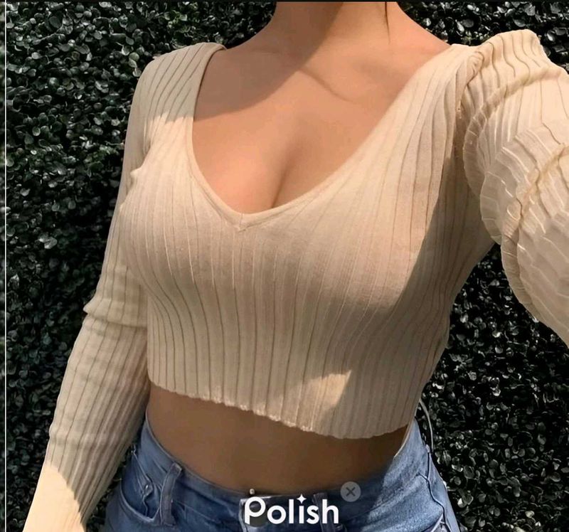 New With Tag Korean Ribbed Crop Top - Long Sleeve