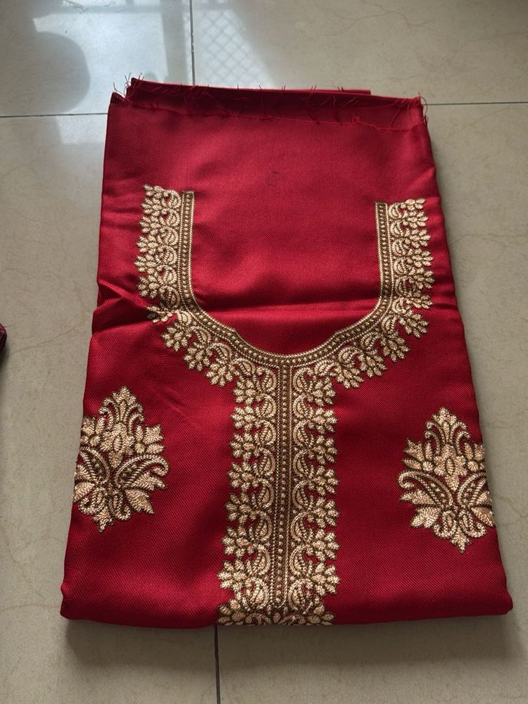 Red Embroidered Dress Material