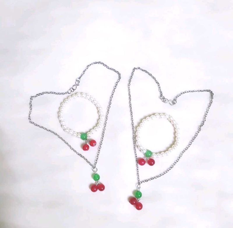 Cherry Jewelry Set: Necklace &amp; Bracelet