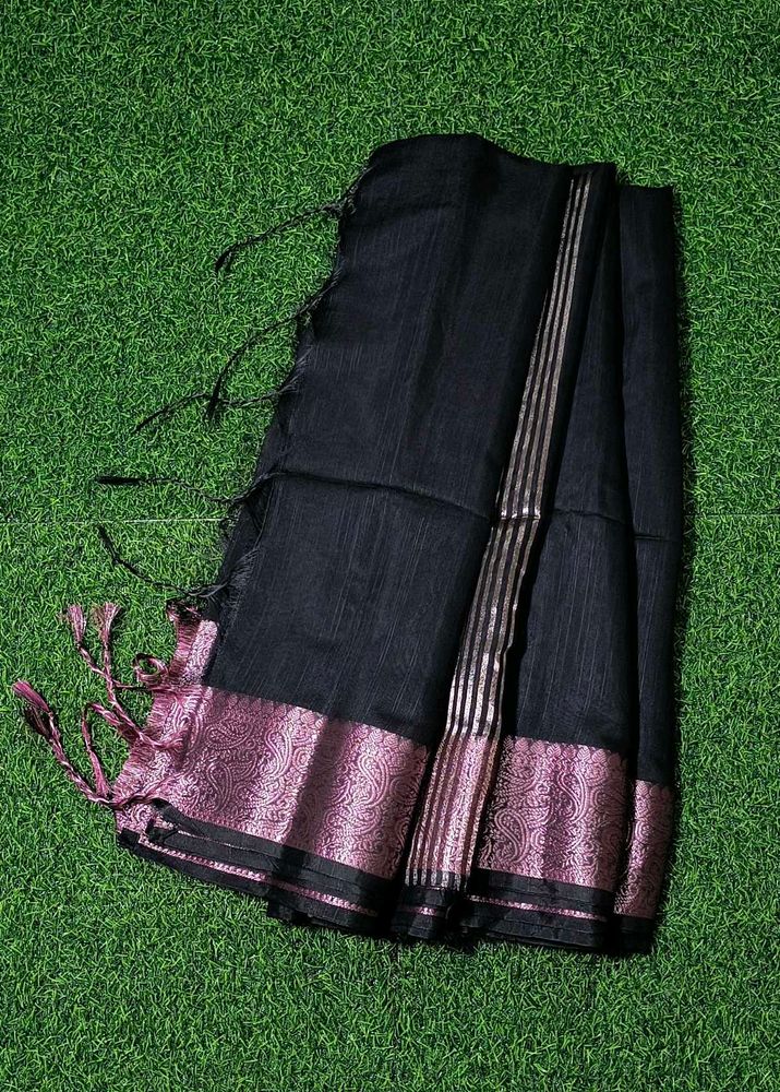 Handloom Silk Saree - Black &amp; Wineberry