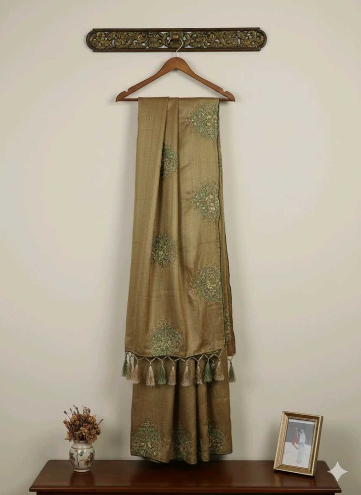 gold stone work saree