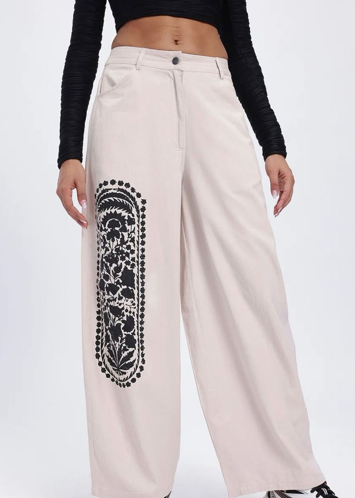 Embroidered Wide Leg Pants