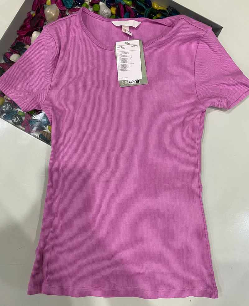 Ribbed Lilac Pink Fitted T-Shirt