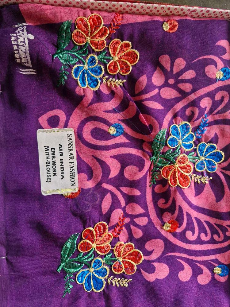 New Embroidered Purple Saree