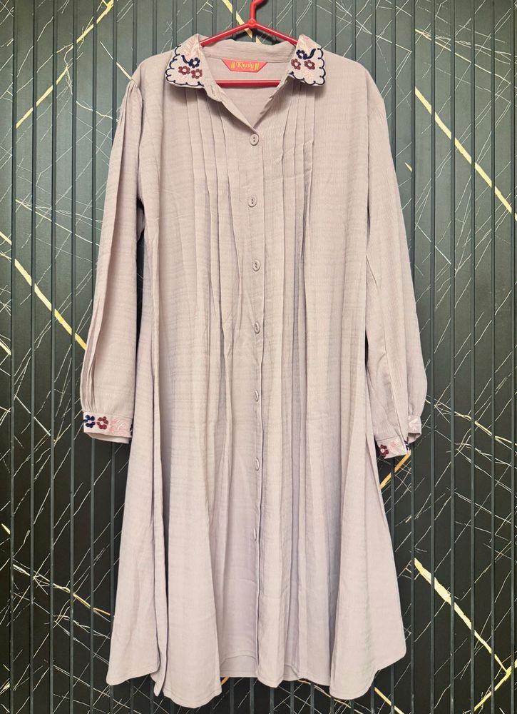 Embroidered Collar Shirt Dress