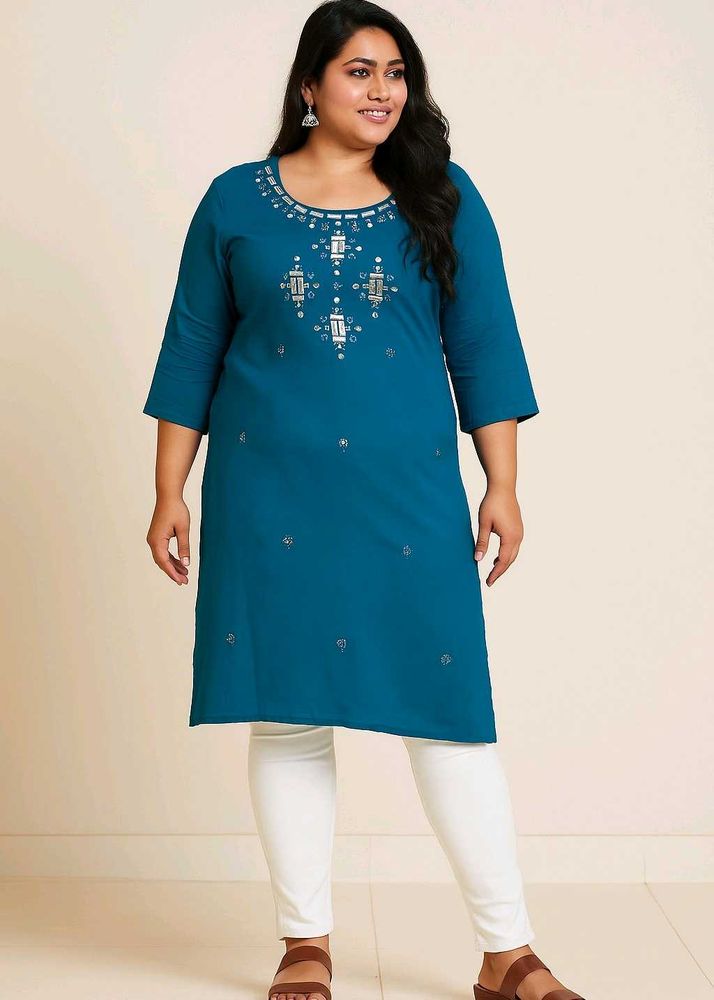 Teal Mirror Embroidery Kurta