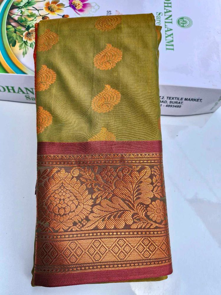 Olive Green Kanjeevaram Saree