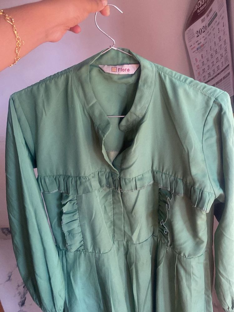 Flora Green Ruffle Blouse