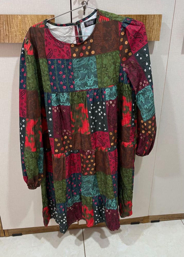 Brand-new, unused Patchwork Print Tiered Dress