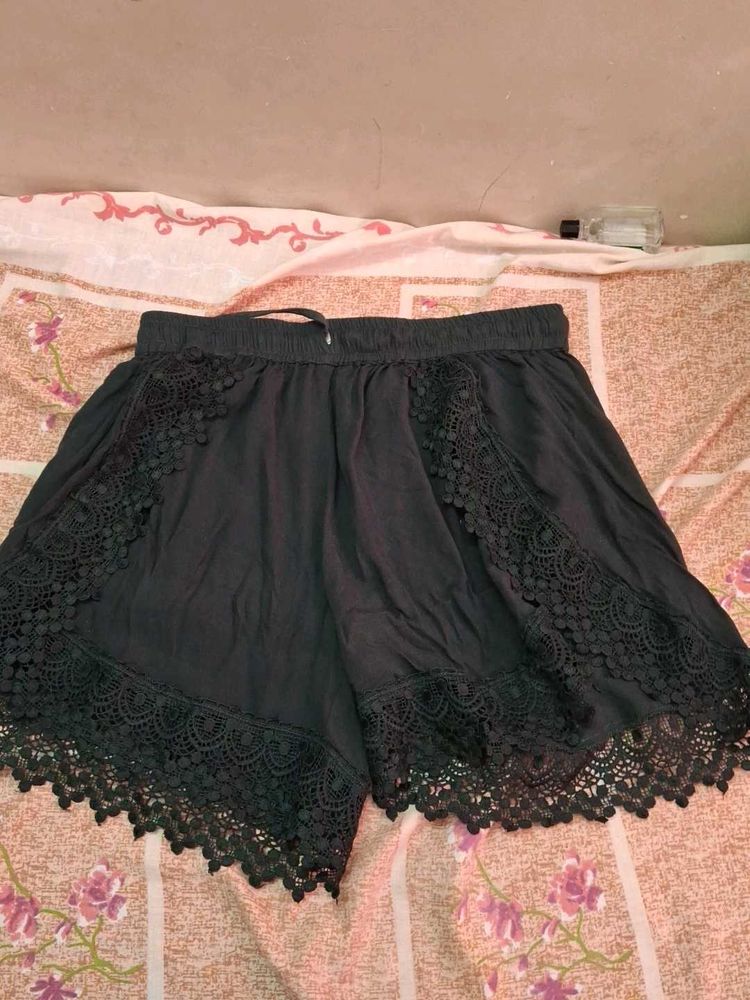 Black Lace Trim Shorts