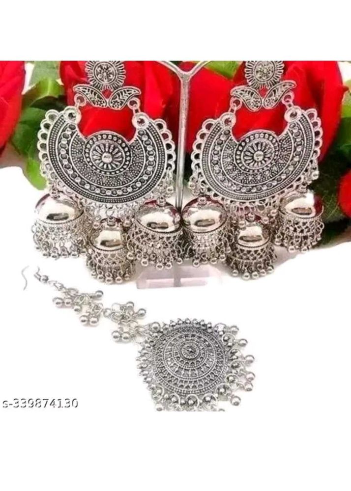 Oxidized Silver Jhumka Set