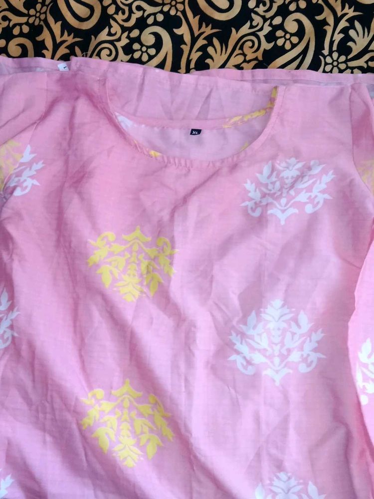 Pink Kurti with Floral Prints