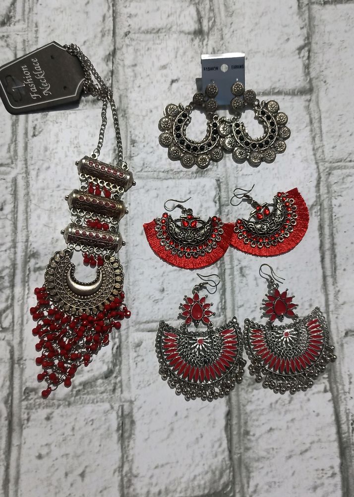 New Oxidised Necklace With Earrings