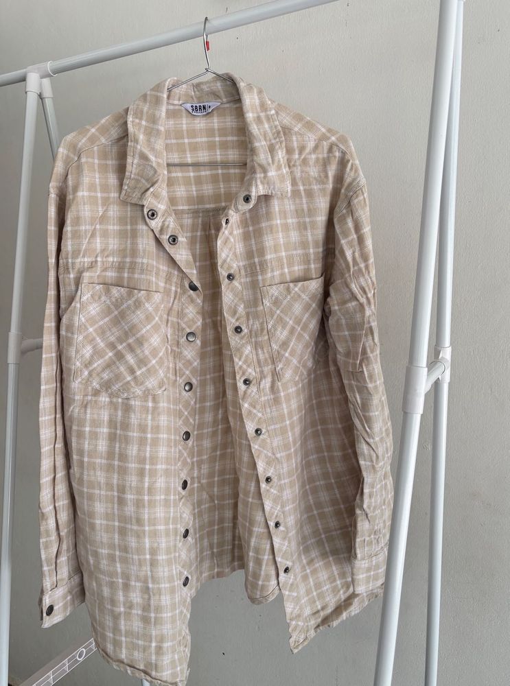Beige Plaid Oversized Flannel