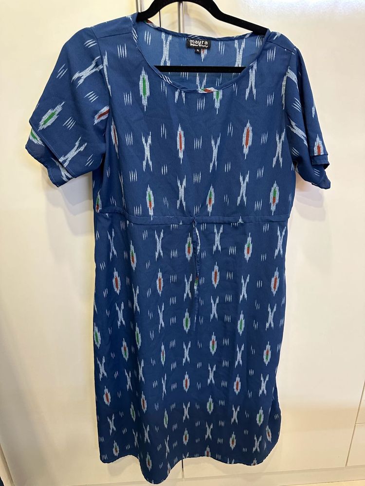 Size XL Lovely Ikat Print Blue Mayra Midi Dress