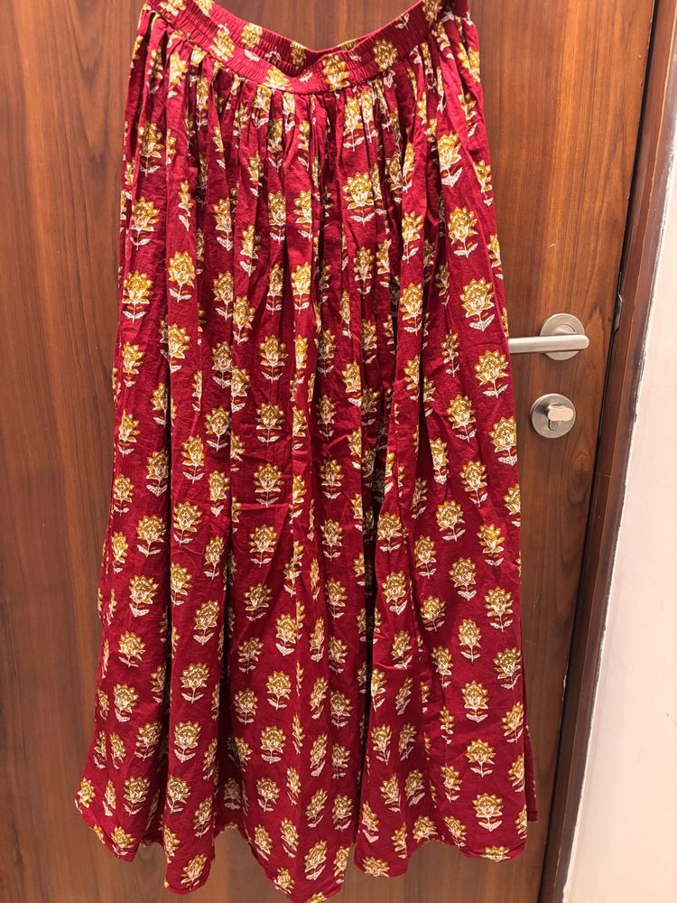 Maroon Floral Print Ethnic Skirt