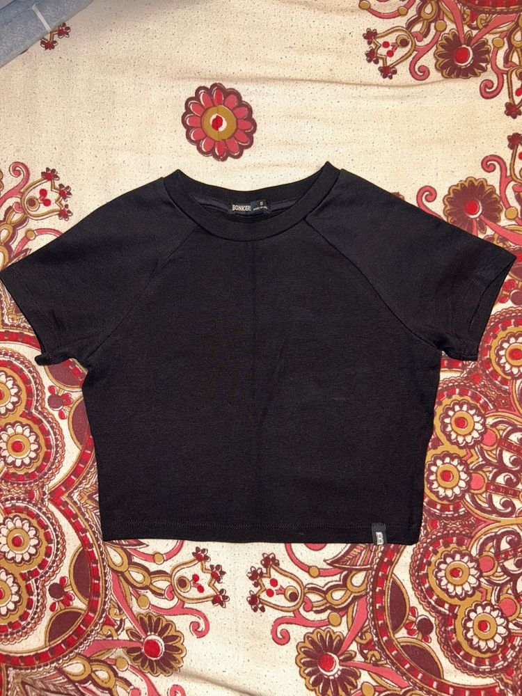 Bonkers Corner Black Loose Crop Top