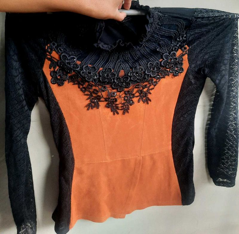 Dark Rust Orange &amp; Black Italy Inspired Top
