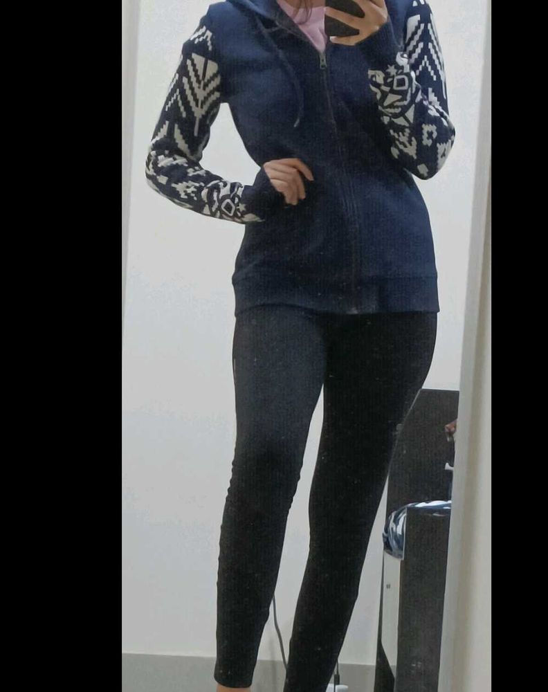 Fame Forever Blue Block Print Jacket/Sweater