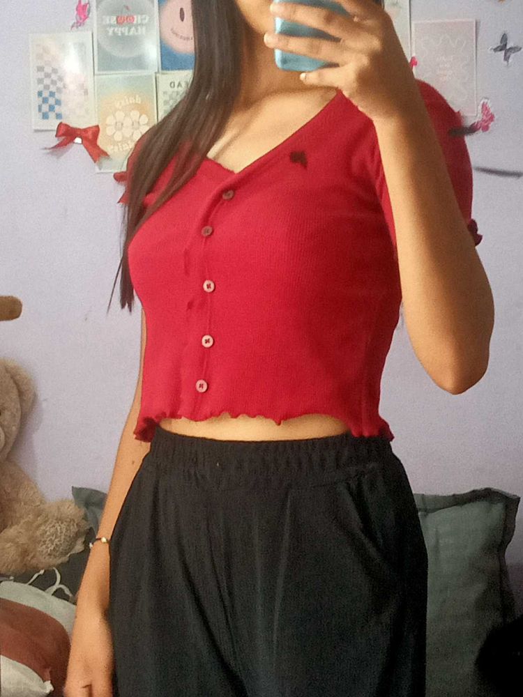 ❤️ Red Ribbed Button-Down Top ❤️