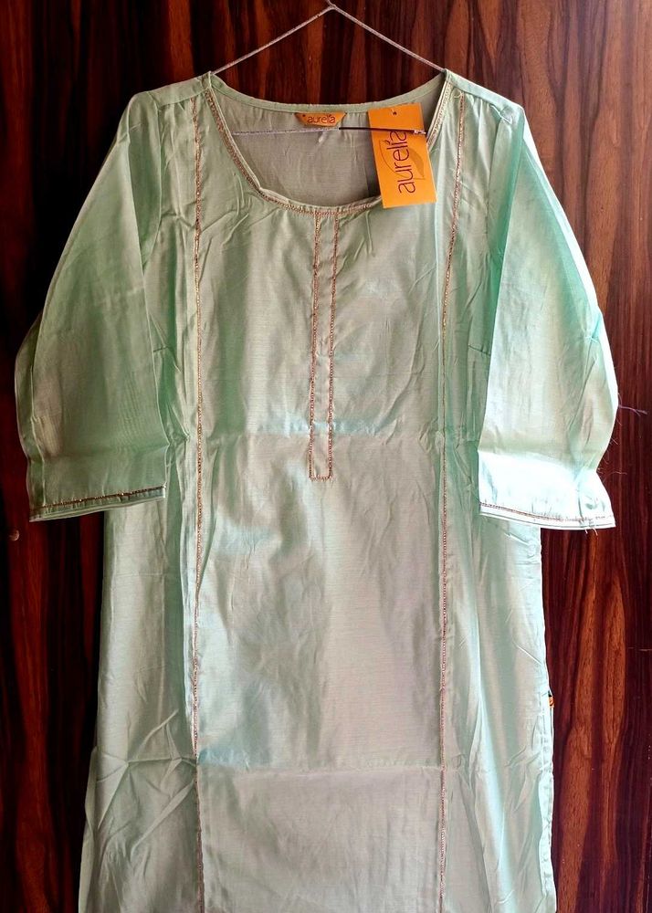 Elegant Mint Green Solid Kurta By Aurelia