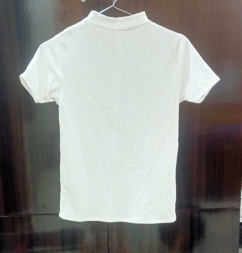 White Ribbed Mock Neck Top