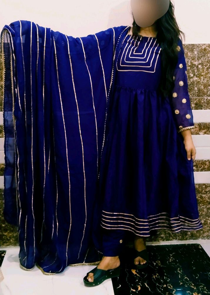 Dhank Work Purple Frock Suit With Dupatta