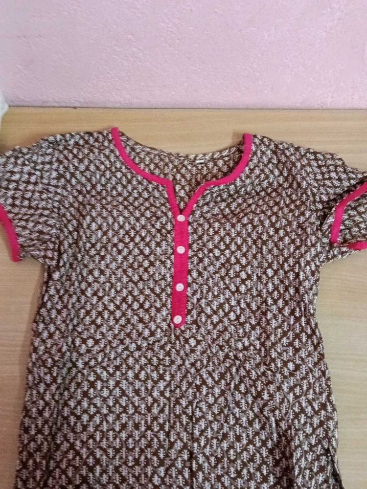 Brown Printed Kurti Top