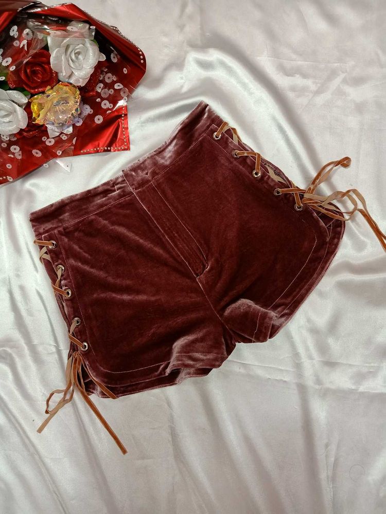 Velvet Lace-Up Shorts