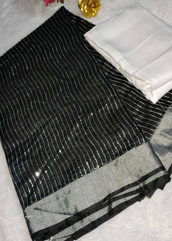 embroidered secquance work chanderi silk saree