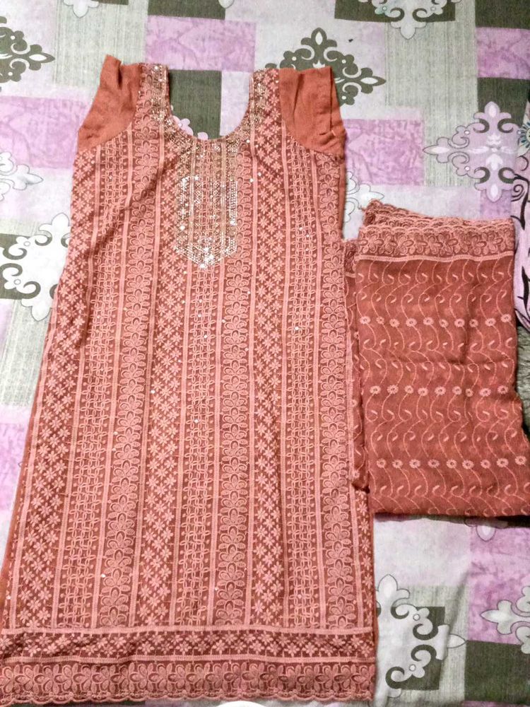 Peach Embroidered Kurta Set