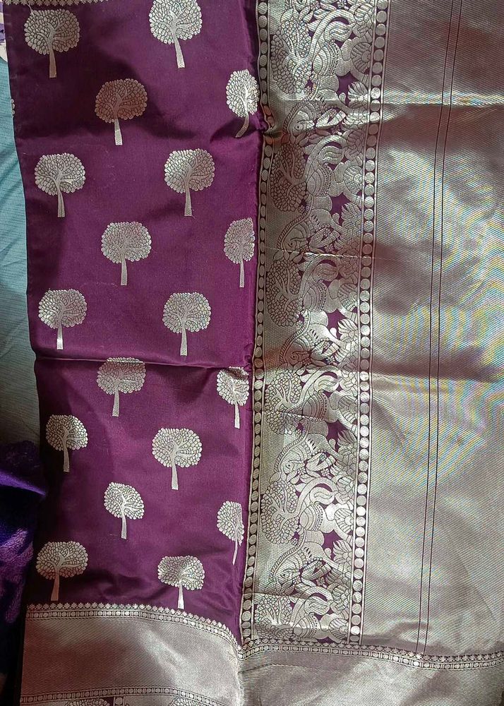 Purple Saree Silver Border Silk Sare