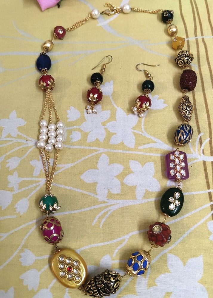 Beaded Necklace and Earring Set