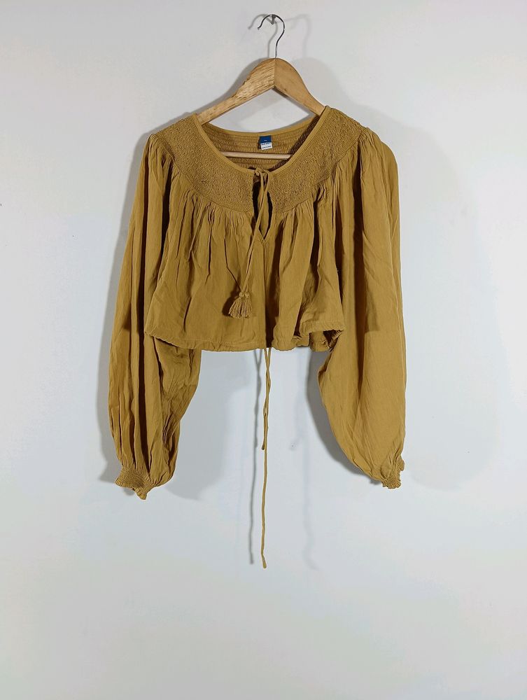 Mustard Yellow Embroidered Crop Top (Women)