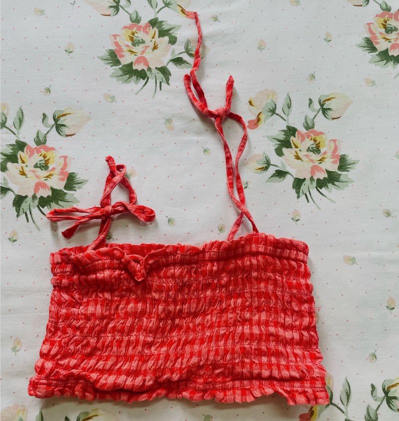 Red Gingham Smocked Crop Top