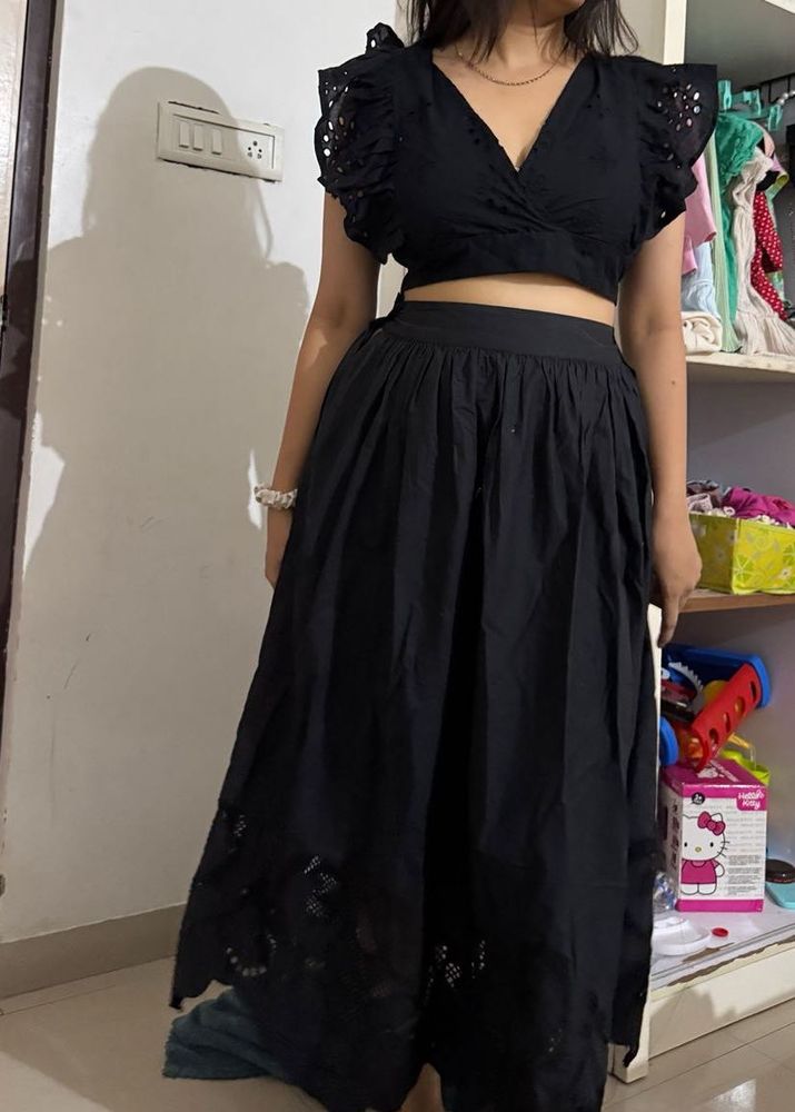 Black Crop Top &amp; Maxi Skirt Set