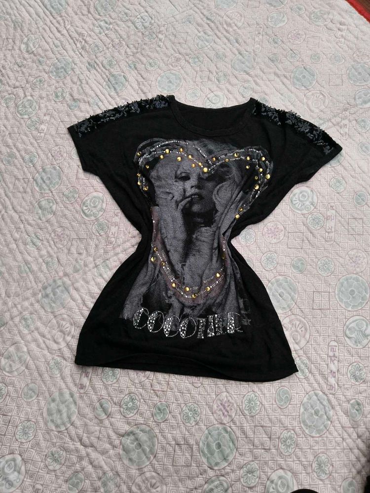 Black Embellished T-Shirt