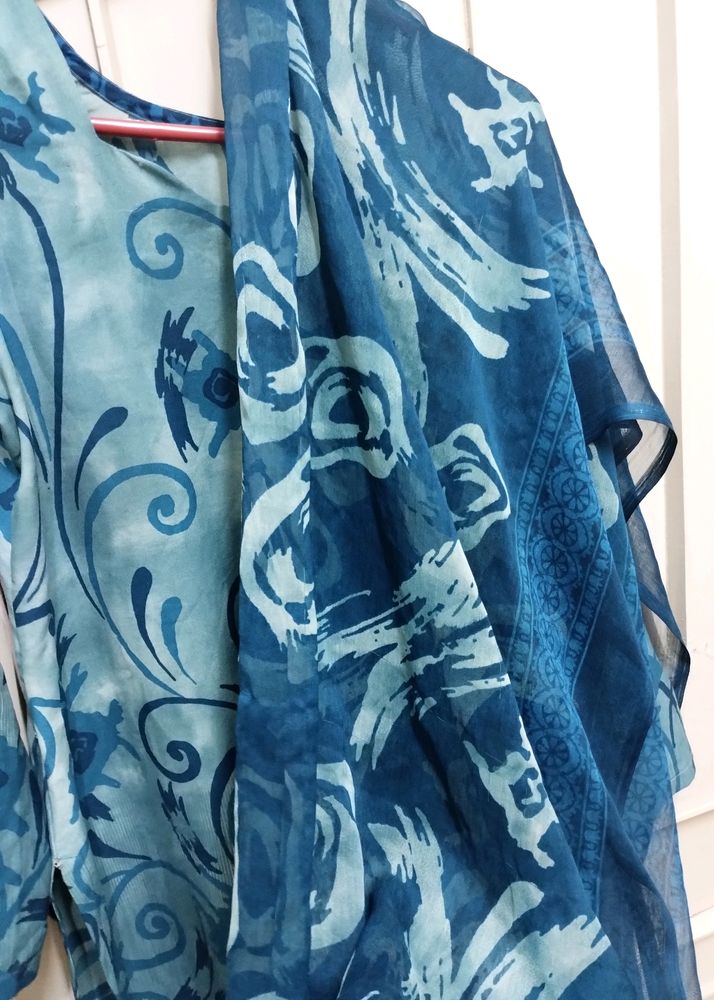 Modern Printed Blue Full Suit Set