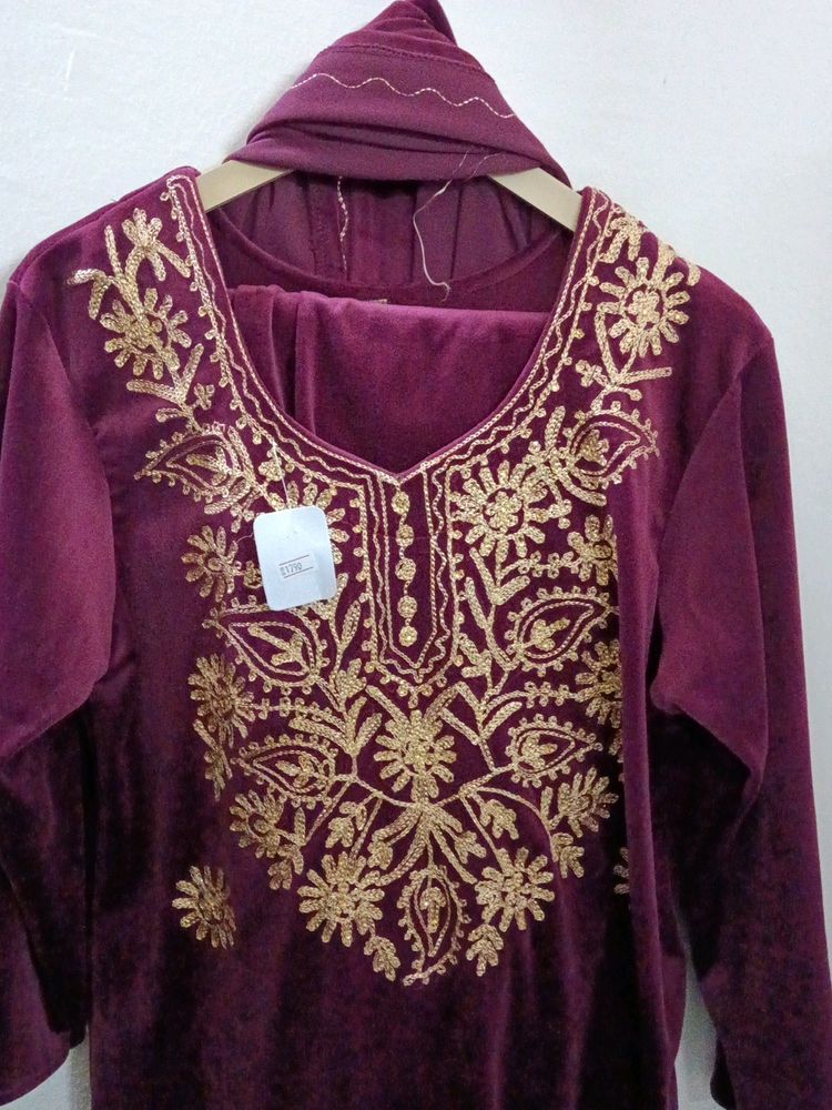 Wedding Winter Kurti Pant Dupatta Set