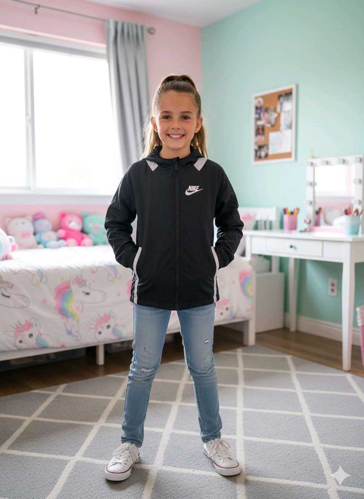 Nike Black Hooded Windbreaker Jacket – Size 8/10