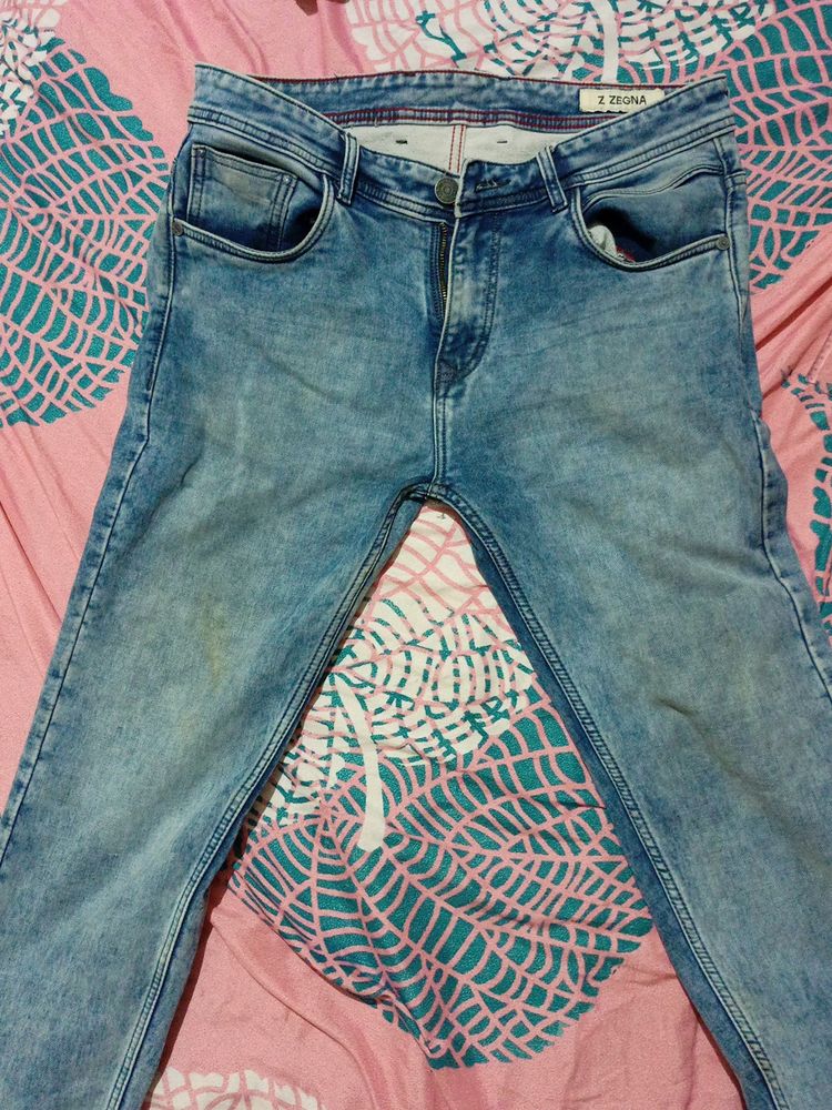Sky Blue Zegna Brand Jeans,Size-34