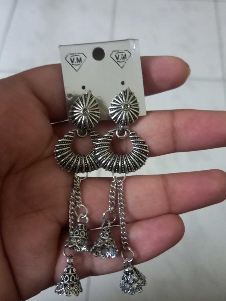 Silver Tone Jhumka Earrings