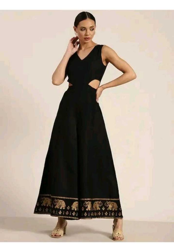 Cut Out Ethnic Flared Jumpsuit
